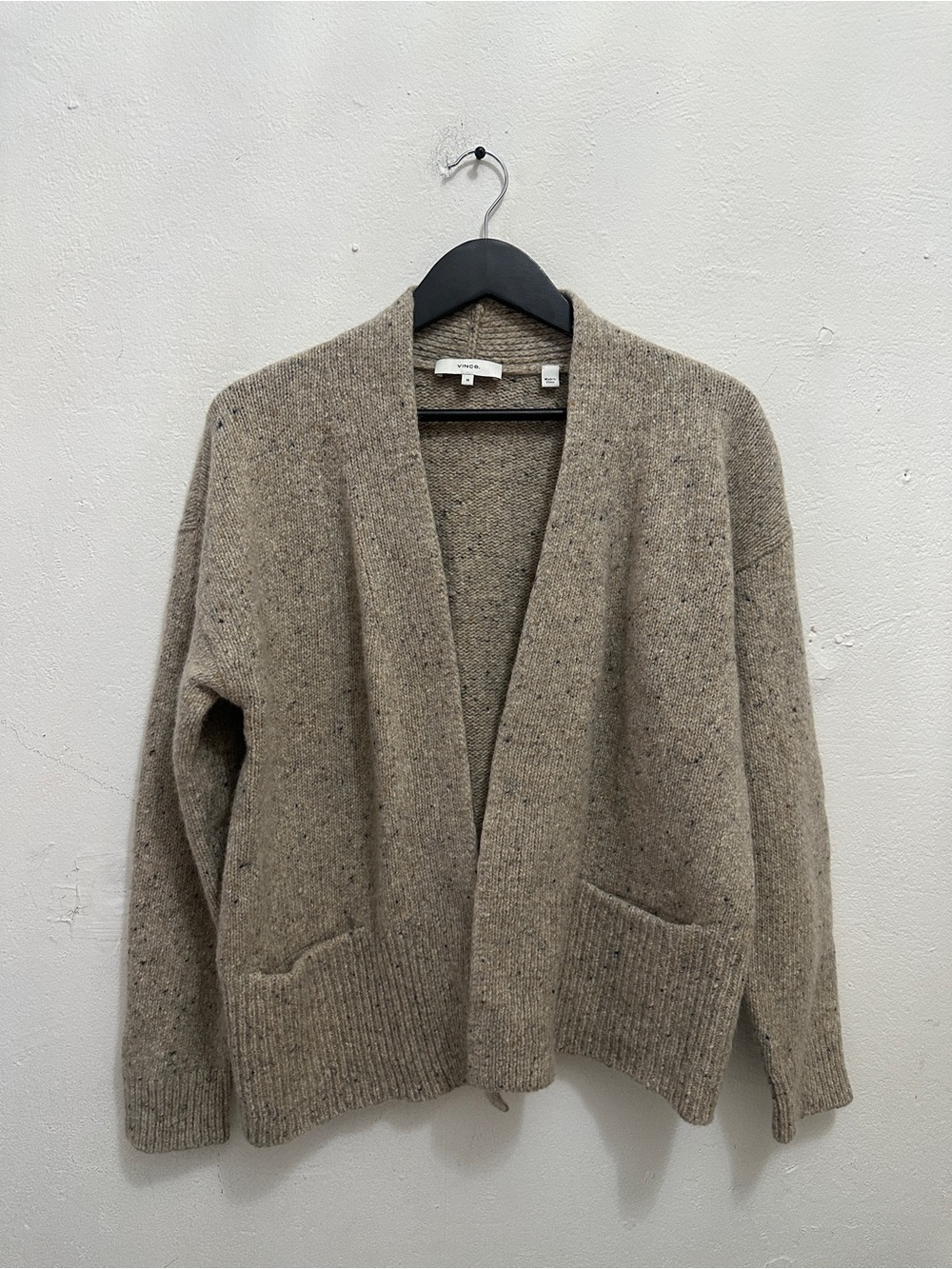 Vince Cardigan Sweater M Taupe Wool Alpaca Blend Open Front Shawl Collar